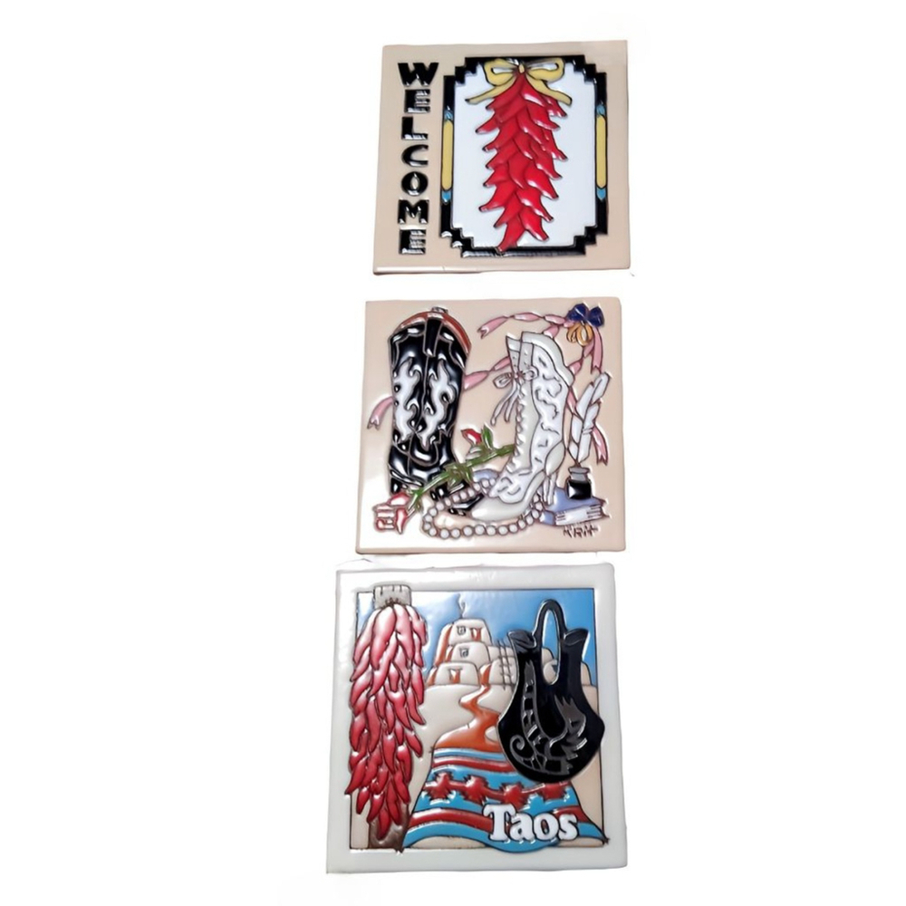 Vintage Masterworks Earthtones Ceramic Art Tiles Boots, Peppers,  Desert Sign